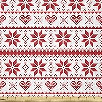 Vista 56 de Ambesonne Tela Navideña por Yarda, Tema Navideño con Hojas de Acebo Corona Bayas Ilustración Impresa, Tela Decorativa para Tapicería y Acentos