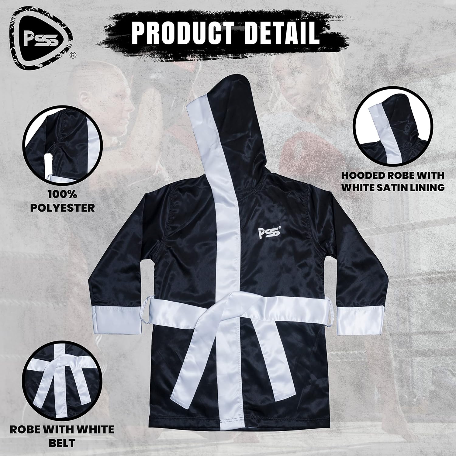 PSS Ultimate Long Sleeve Boxing Robe Uniform Kick Boxing Mixed Martial Art Muay Thai Training Robe 910 (910 Black, 9-10 Year)