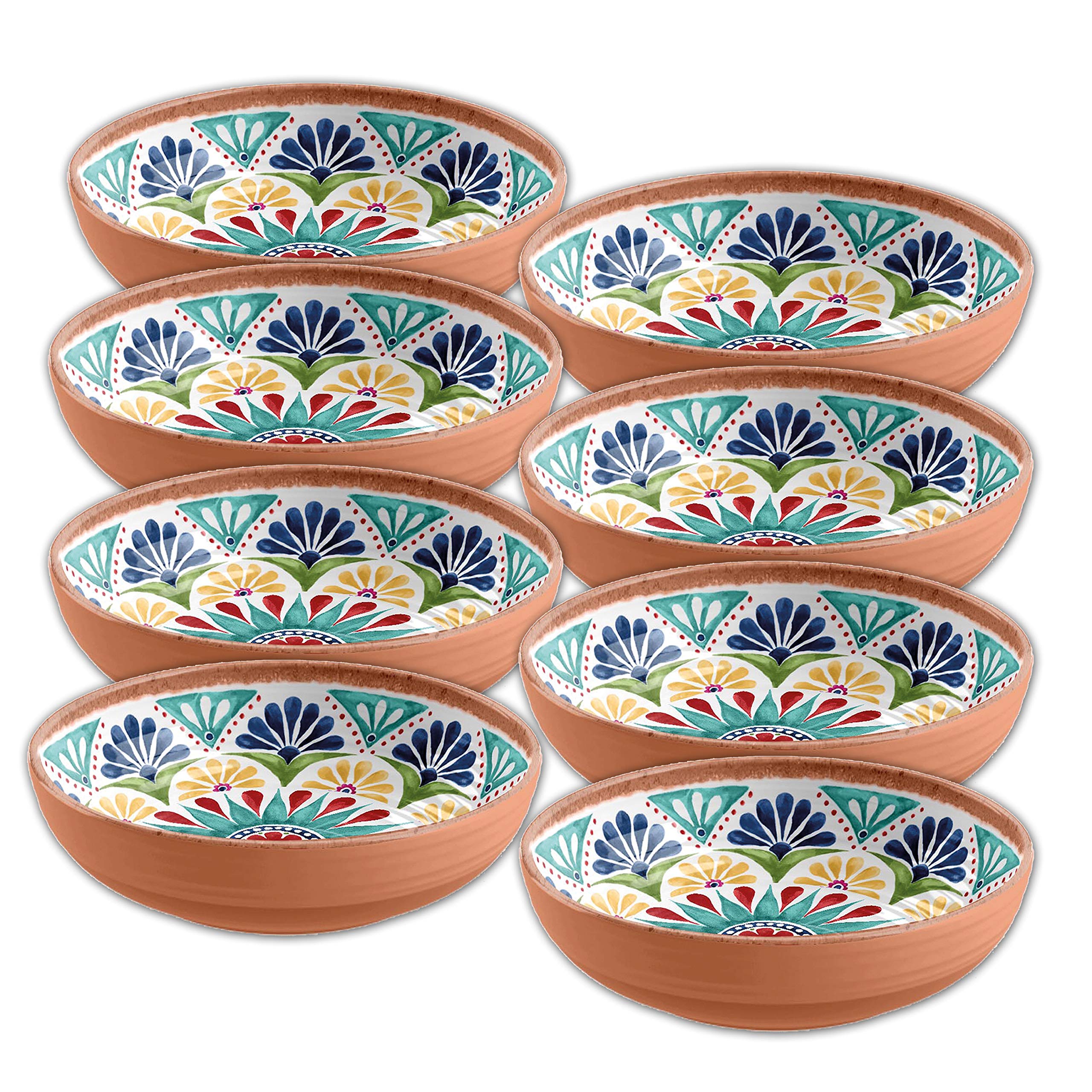 Auntie Morags Purely Home Re-usable Rio Medallion 21cm Outdoor Plastic/Melamine - Cereal/Pudding/Dessert/Pasta Bowl Sets (Rio Medallion, 8)