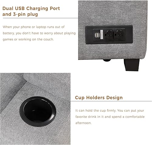 Miniatura 5 de Sofá cama modular reversible en forma de L de lino con otomana de almacenamiento, sofá cama convertible 2 en 1 extraíble con portavasos y puerto de