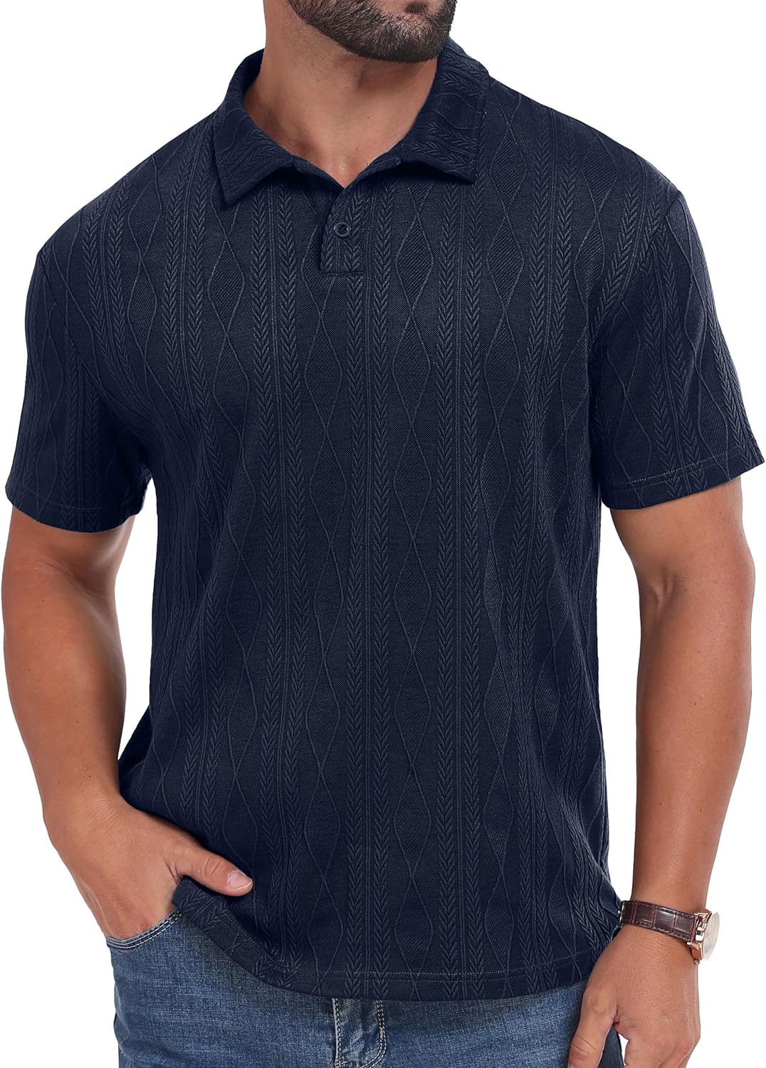 Sailwind Men's Short Sleeve Texture Polo Shirts Casual Summer Classic Collared Golf Shirt - Image 3