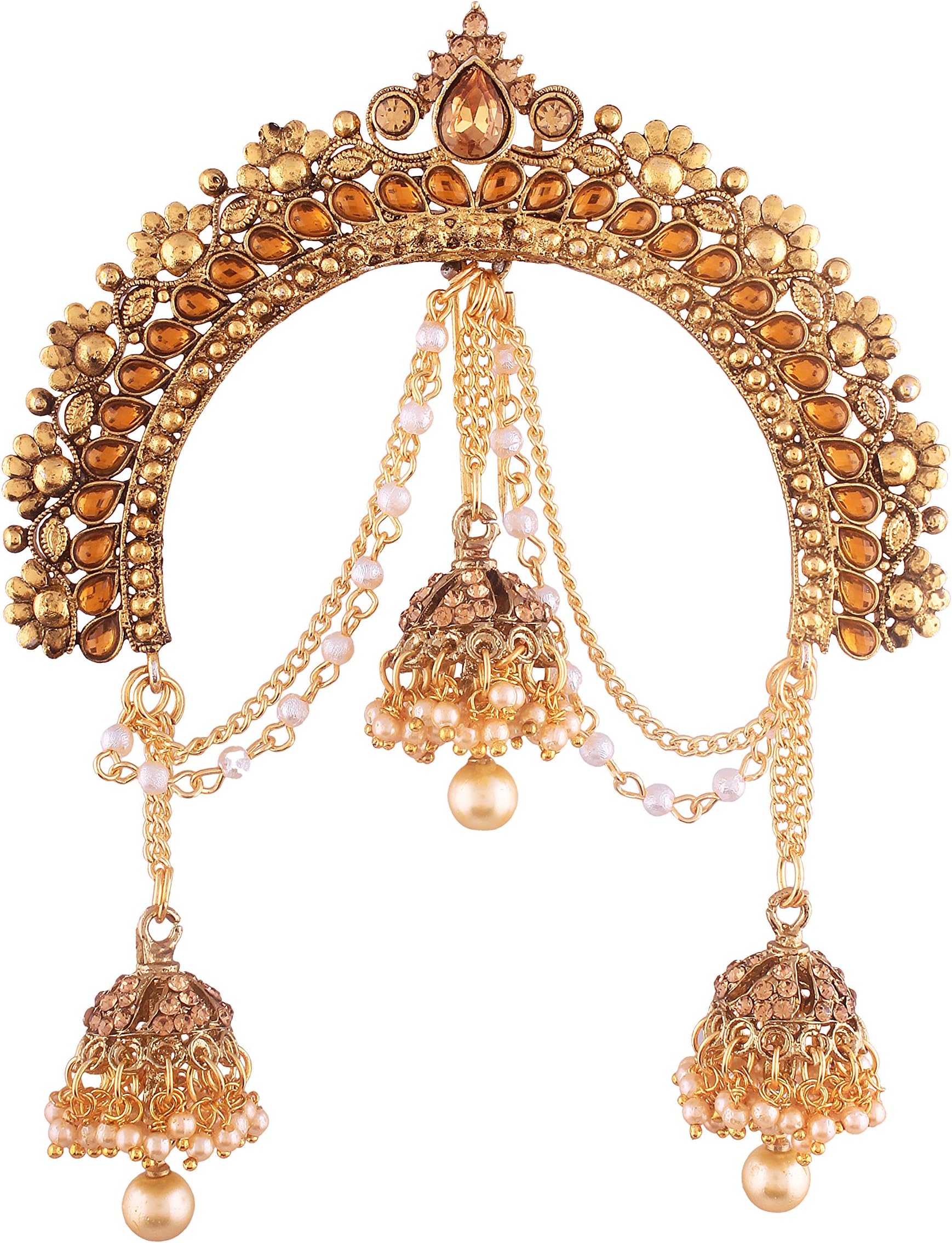 Gold Plated Jhumki Hair Accessory Juda Pin with Chain for Women (SM34FL)