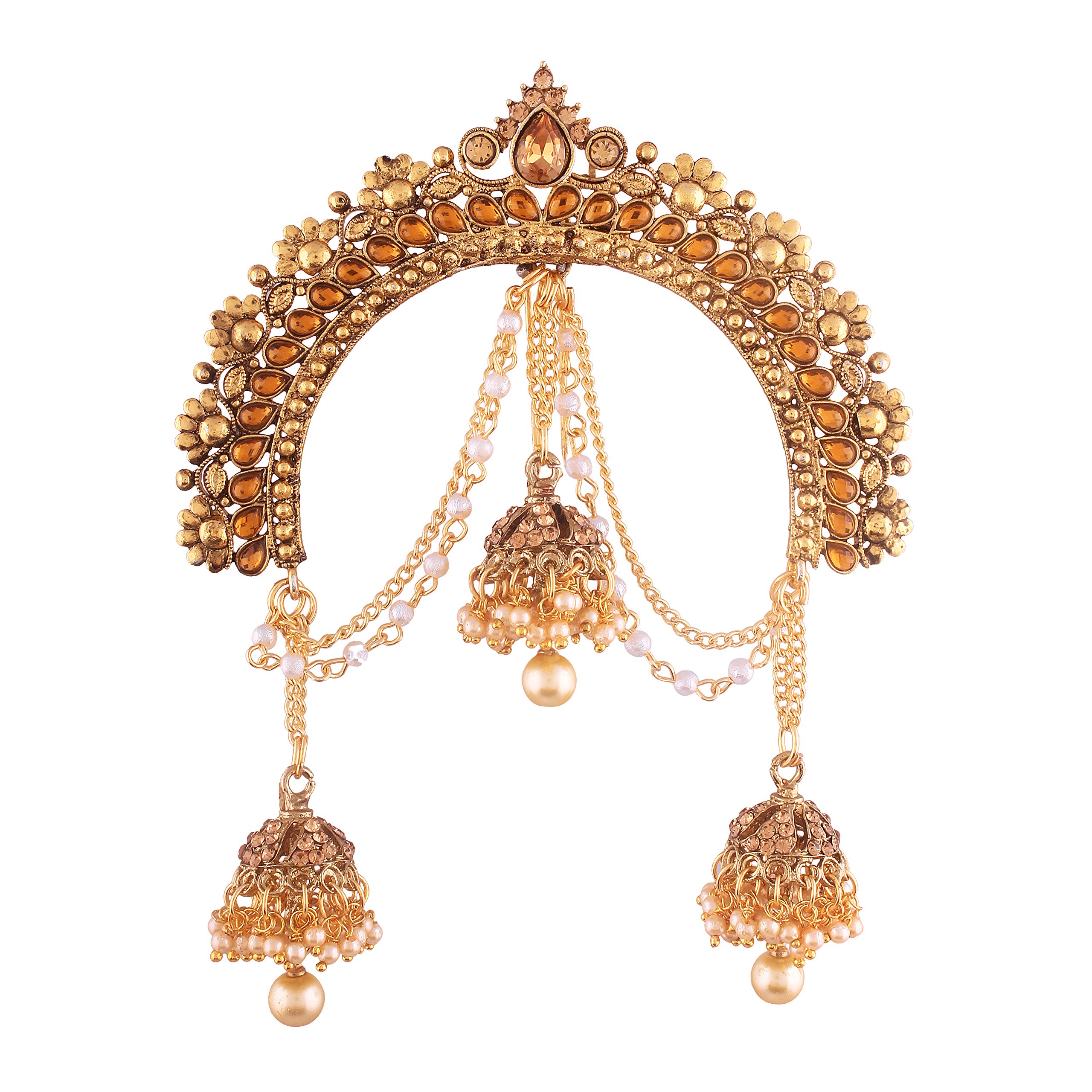 I Jewels Gold Plated Jhumki Hair Accessory Juda Pin with Chain for Women, Gold