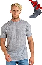 Merino Wool T-Shirt Mens - Merino Wool Undershirt Thermal Shirt for Men and Hiking Socks