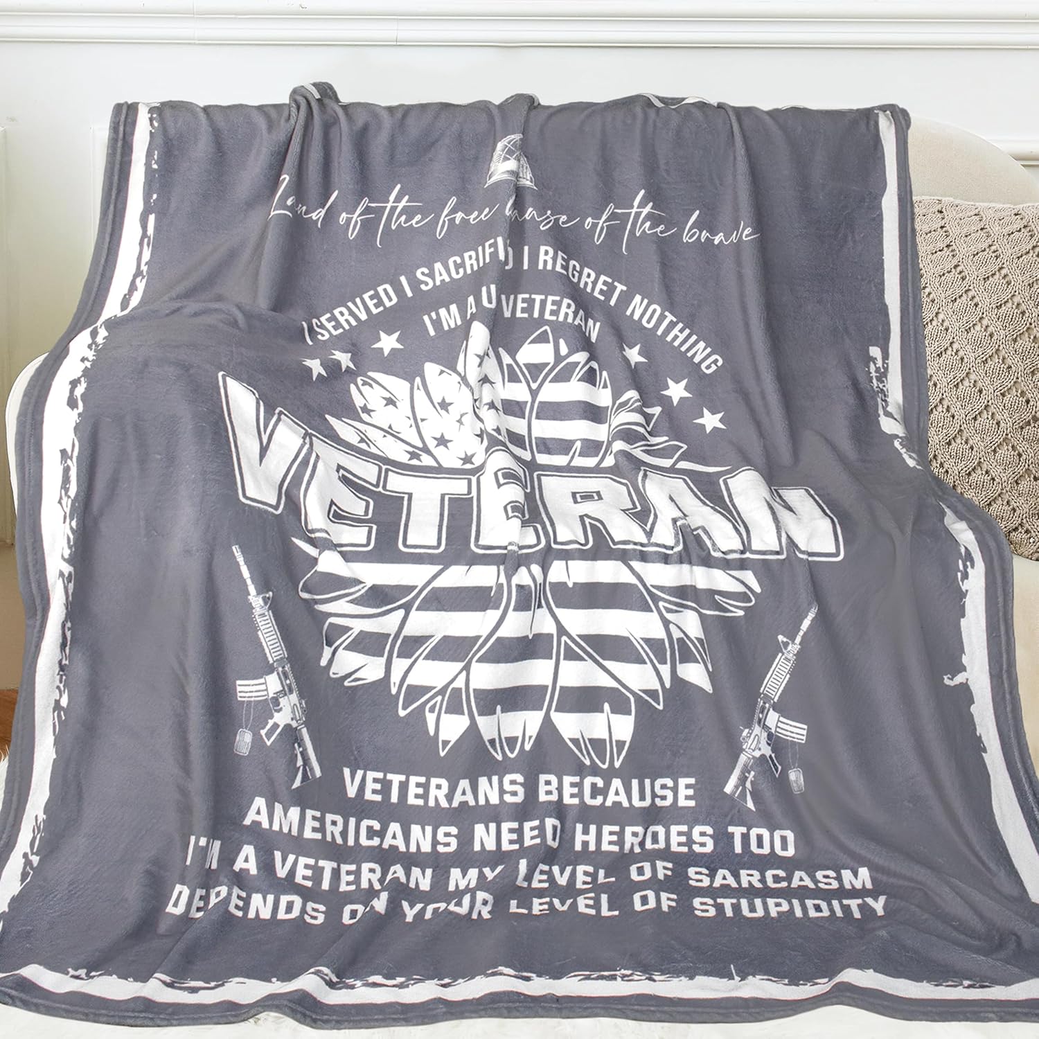 Veteran Gifts Throw Blanket 60”x50”, Veterans Day Gift for Men, Him, Hard Head Veterans, Army, Navy, Air Force Veteran Gift Ideas for Fathers Day, Christmas, Birthday - Image 2