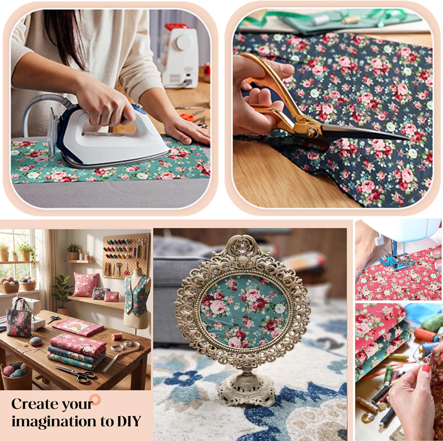 Hanjunzhao 42Pcs 10" Layer Cake Fabric - Vintage Floral Print Cotton Fabric Squares 10x10, Layer Cakes 10 inch Squares for Quilting, Sewing, Quilts, and Crafts - Retro Floral