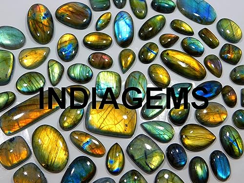 Miniatura 3 de INDIAGEMS Cabujón de labradorita natural de 445 quilates con múltiples fuegos, lote al por mayor, piedras preciosas sueltas de 64 piezas para hacer