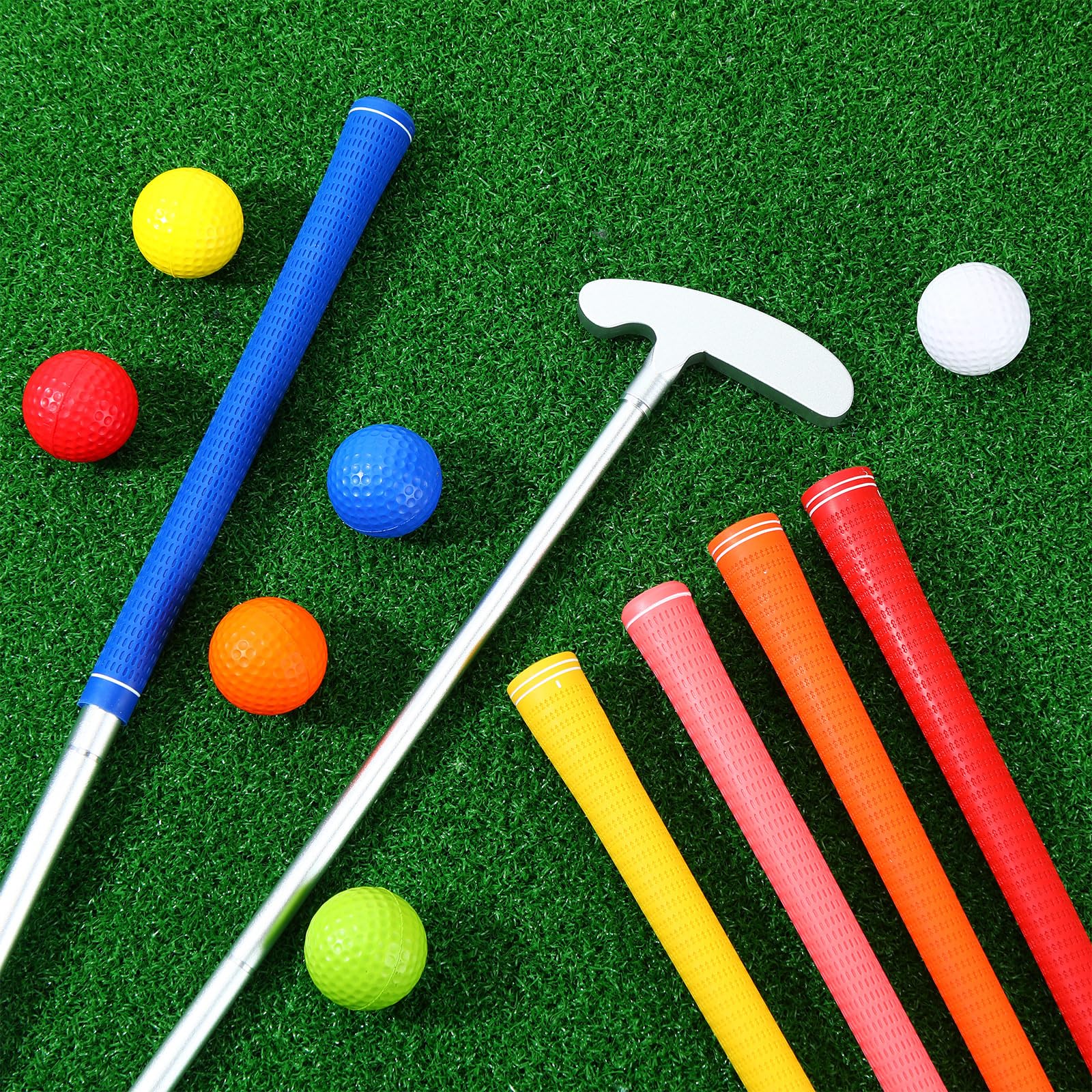 Liliful Mini Putter de Golf para Niños, 6 Putters y 6 Pelotas, Agarre Desmontable, Diestros y Zurdos