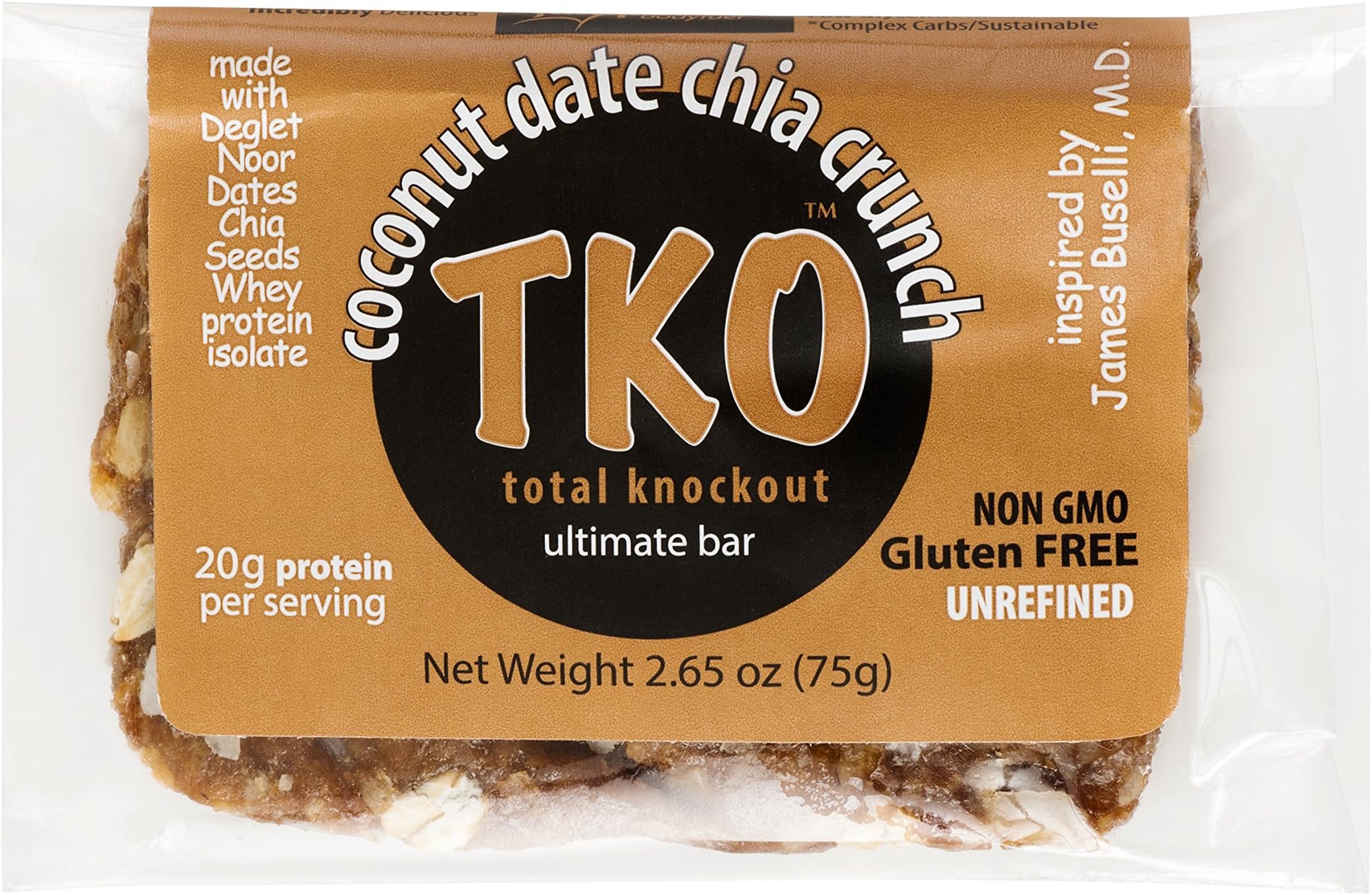 Jumpstart Bodyfuel TKO All Natural Gluten Free Protein Bars Coconut Date Chia Crunch, 2.65 oz (12 Pack)
