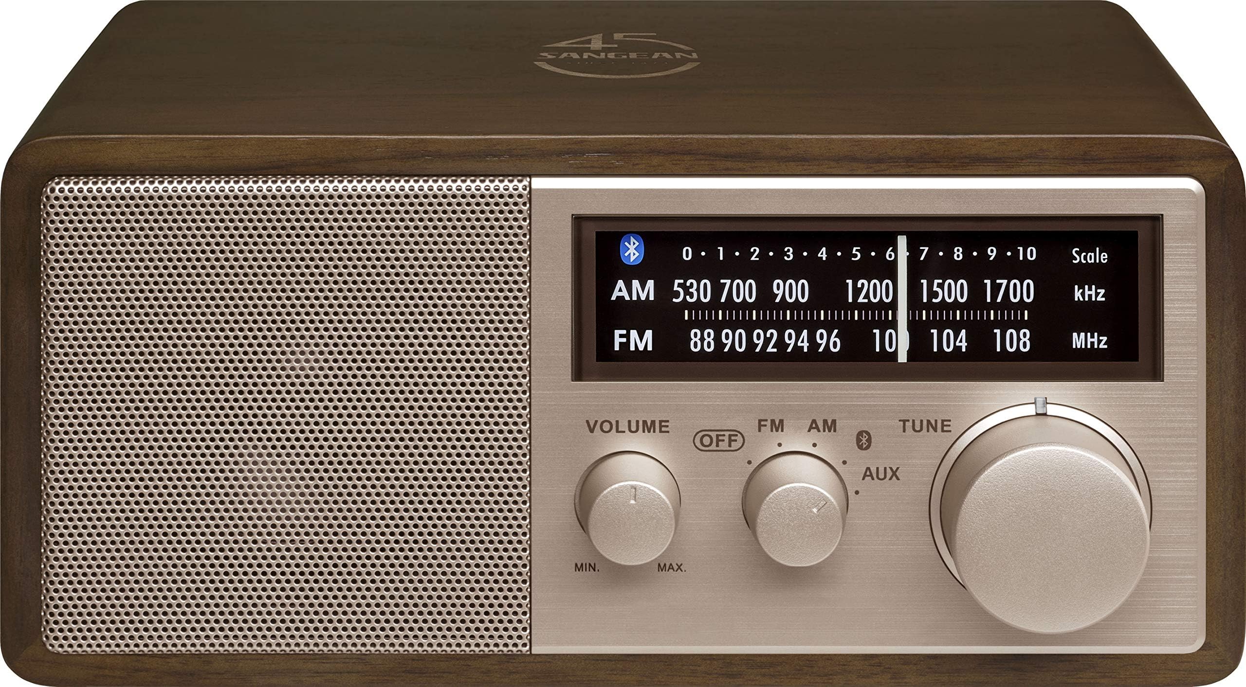 Sangean WR-16SE AM/FM/Bluetooth/Aux-in/USB Phone Charging 45th Anniversary Special Edition Wooden Cabinet Radio (Dark Walnut with Rose Gold)
