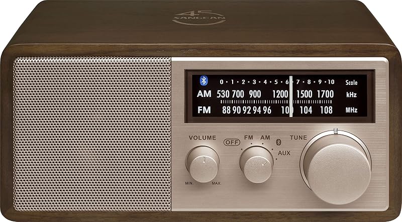 Sangean WR-16SE AM/FM/Bluetooth/Aux-in/USB Carga de teléfono 45 Aniversario Edición especial Radio de gabinete de madera (nogal oscuro con oro rosa)