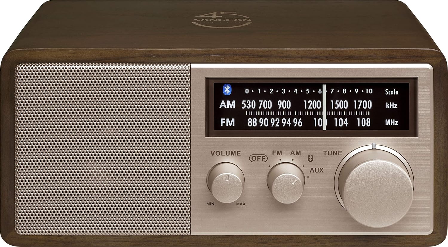 Sangean WR-16SE AM FM Bluetooth Aux-in USB Phone Charging 45th Anniversary Special Edition Wooden Cabinet Radio Dark Walnut