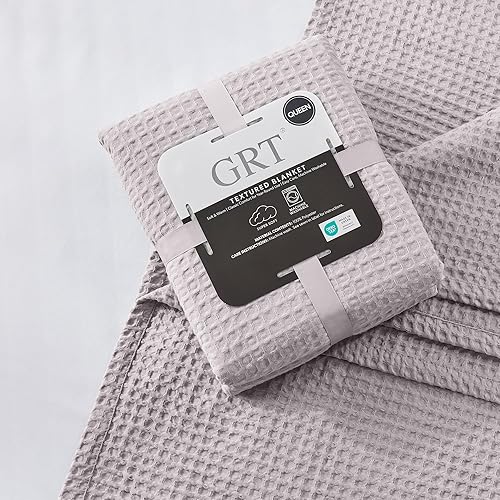 Miniatura 6 de GRT Manta de punto gofre tamaño Queen para cama, manta suave, ligera y acogedora para todas las estaciones, manta de punto gofre gris claro para