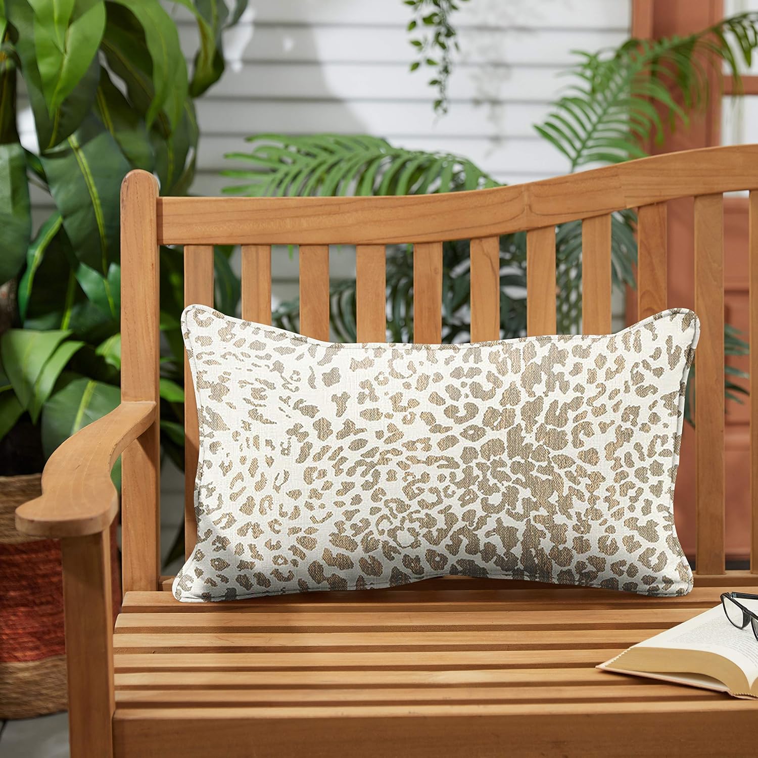 Sorra Home x Sunbrella - Indoor/Outdoor Lumbar Pillows (Set of 2), Light Brown Leopard/Cheetah Print