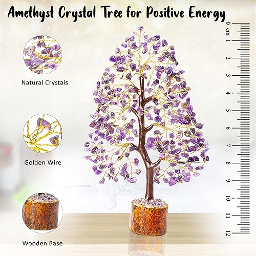Miniatura 4 de Árbol de la vida de amatista, chakras de energías positivas decoración feng shui hecha a mano bonsái de buena suerte y dinero, cristales morados de
