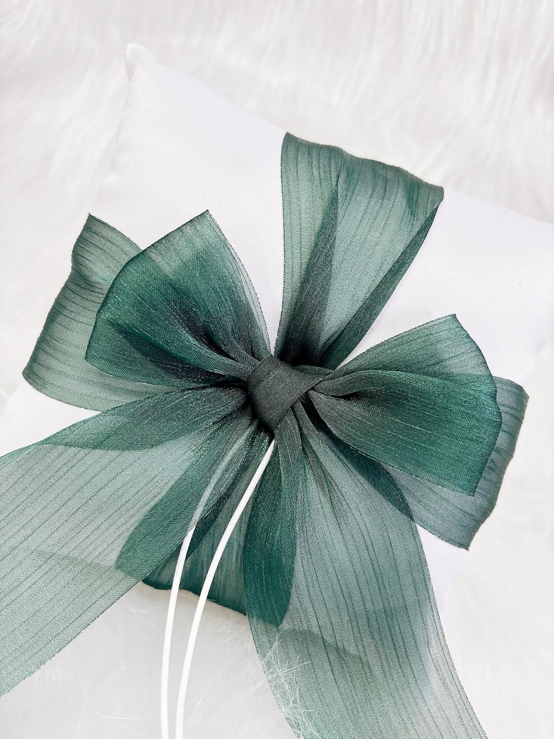 Vedastra Wedding Ring Pillow, White Ring Bearer Pillow, Simple Collection of Big Bow, Ring Bearer Holder for Wedding Party Ceremony (Dark Green)
