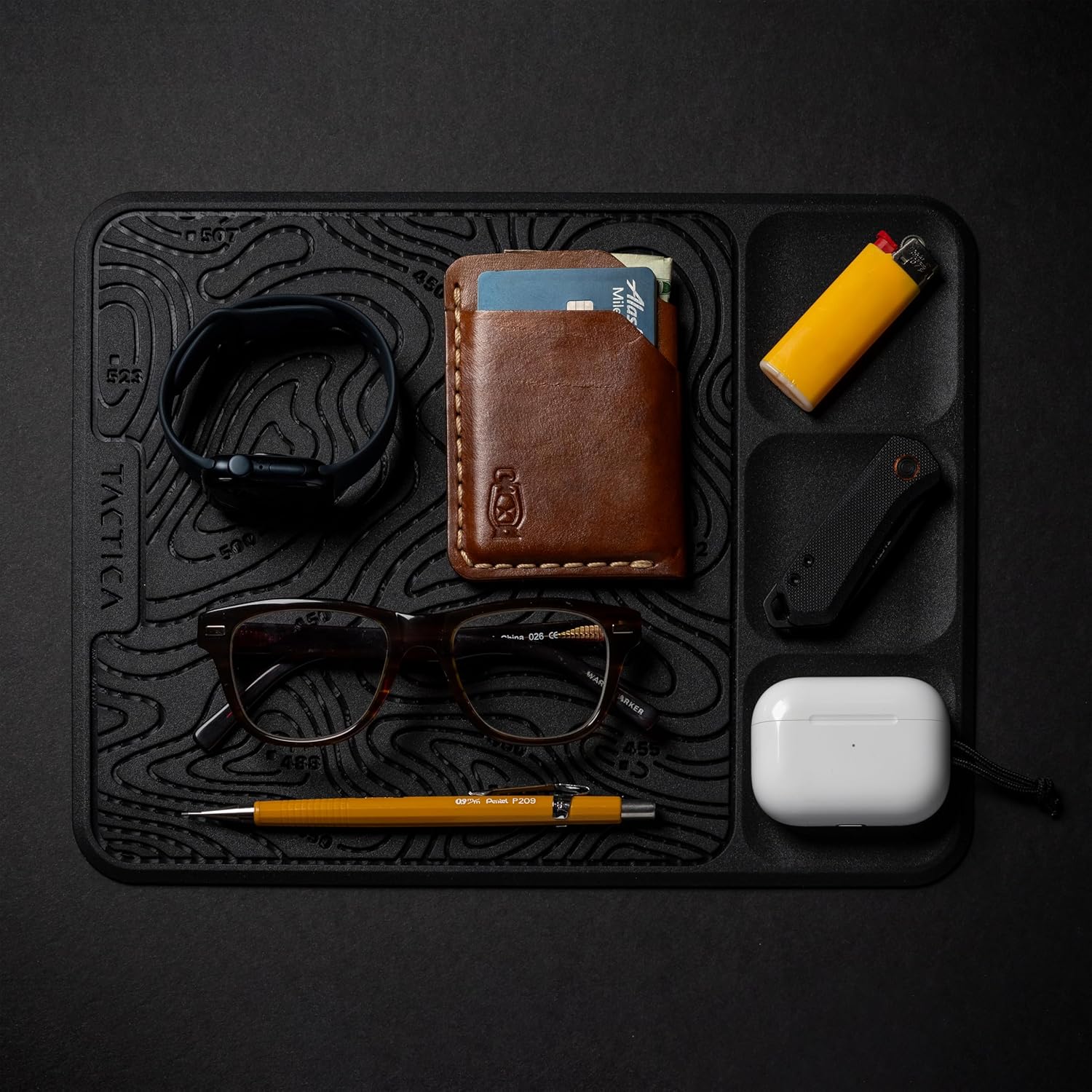 Tactica O.200 EDC Mat Catchall Tray, Durable TPU Valet Tray for Men, EDC Organizer for Earbuds Keys Wallet Phone, Desk and Bedside Table Organizer, Pocket Dump - 11in x 8.5in