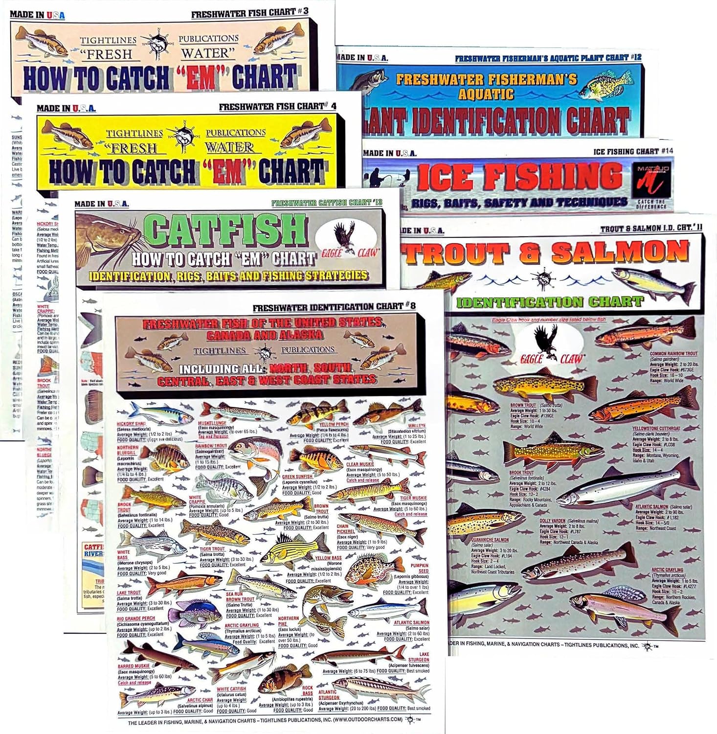 Freshwater Fish Identification Chart Set - Waterproof Quick Reference Fishing Guide - 80+ Fish Species ID - (US, Canada, and Alaska) - Double-Sided & Easy to Read - Great Gift for Beginners