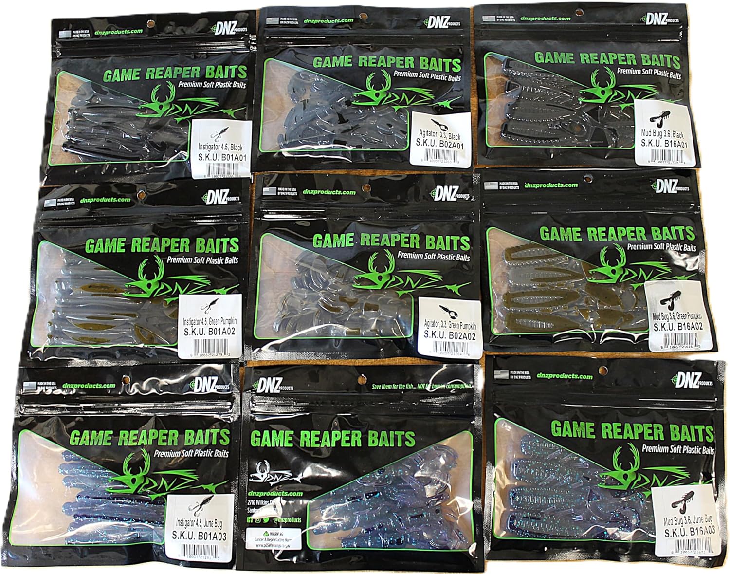 Game Reaper Baits Creature Bait Pack Instigator (4.5"), Agitator (3.3"), Mud Bug (3.6") Soft Plastic Baits Black, Green Pumpkin, June Bug Winged, Twin Tail Action Lightly Salted – Bass Fishing