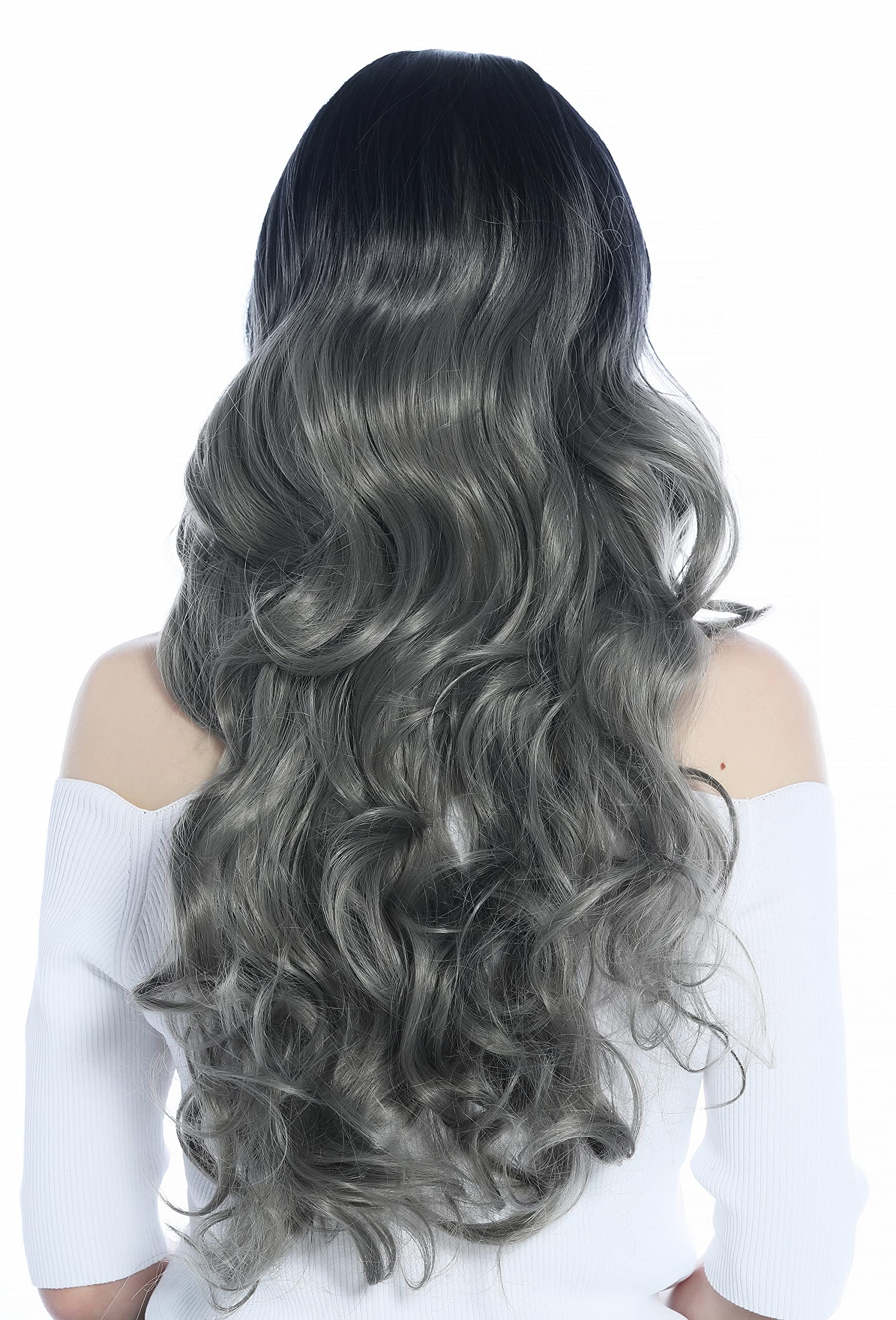 WIG ME UP - ZM-1029-GRYR1B Ladies' Wig very long slightly curled middle-parting ombre black to grey, ombre black grey (GRYR1B) - Image 4