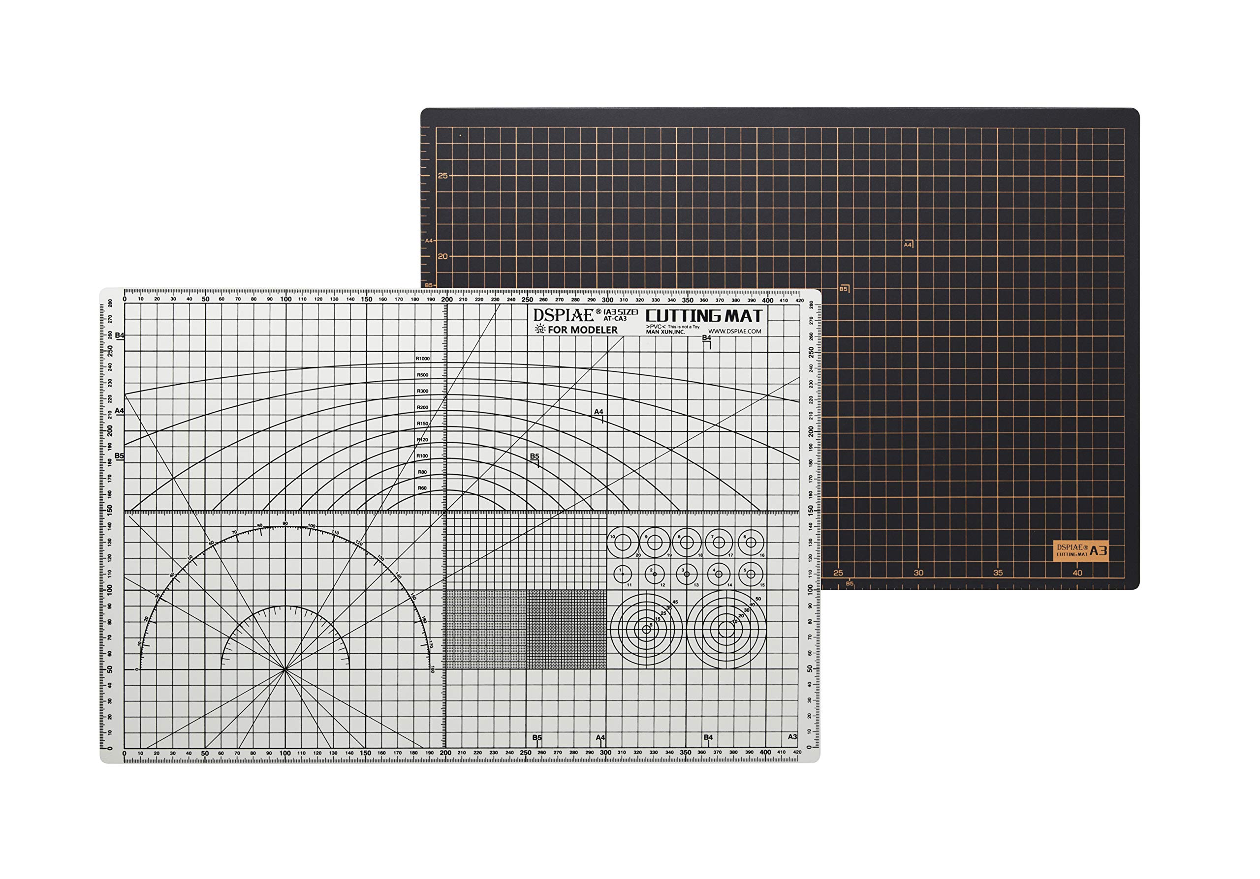 DSPIAE at-CA3 Tapis de découpe avec plaque graduée et règle sur la surface Format A3