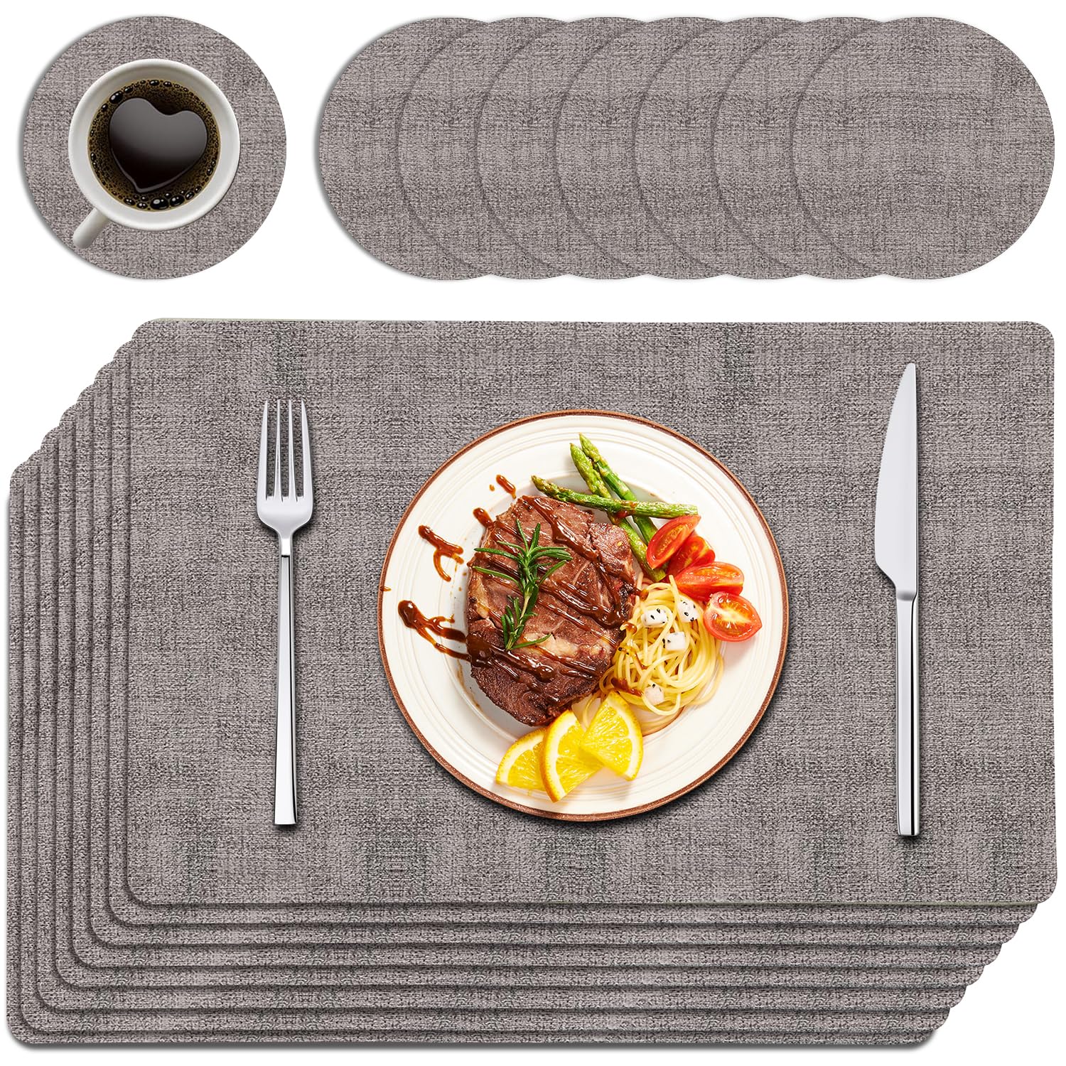 Purejoy placemats table mats set of 8 place mats for table 8 placemats set of 8 - PU Leather, 120°C Heat Resistant, Wipeable Non-Slip 43×30cm for Kitchen & Dining Table, Light Grey
