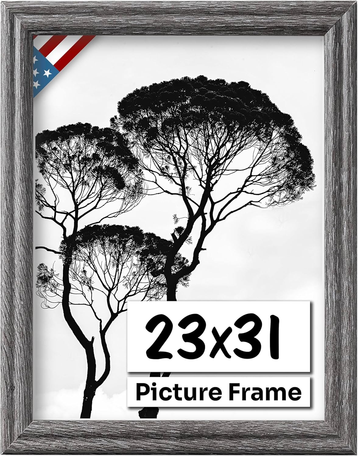 Barnwood Gray 23x31 Picture Frame .75" Inch Wide - Handmade American Solid Wood Picture Frames with Preinstalled Hangers and UV Blocking Plexiglass Frames