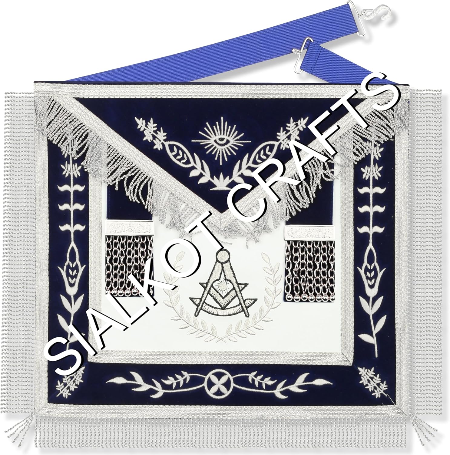 Masonic Premium Lambskin Pastmaster With Embroidered Apron With Chain Collar And Gloves - Premium Embroidery Work With Chain Collar And Free Gloves Handcrafted Masonic Set For Free Masons
