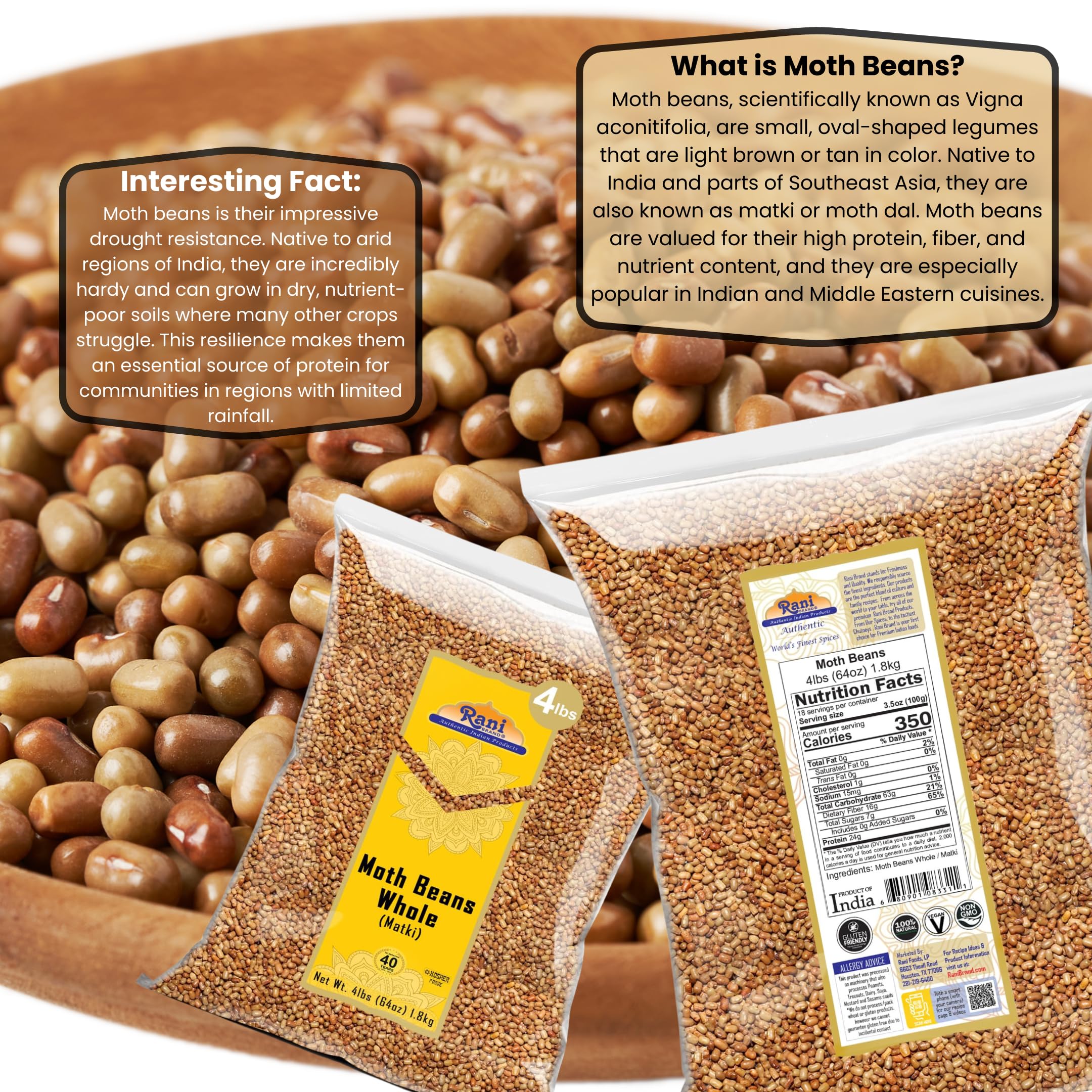 Amazon.com: Rani Moth Beans Whole 64oz (4lbs) 1.81kg Bulk ~ All