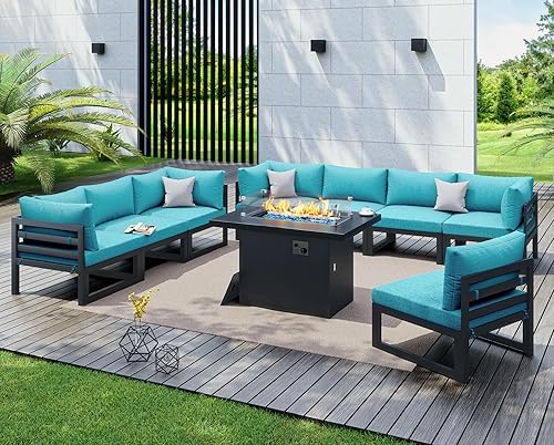 Miniatura 100 de NICESOUL 7 Piece White Powder-Coated Aluminum Patio Furniture with Fire Pit Table, 29 Inch Extra Wide Outdoor Sectional Sofa for 6, High-End Heavy