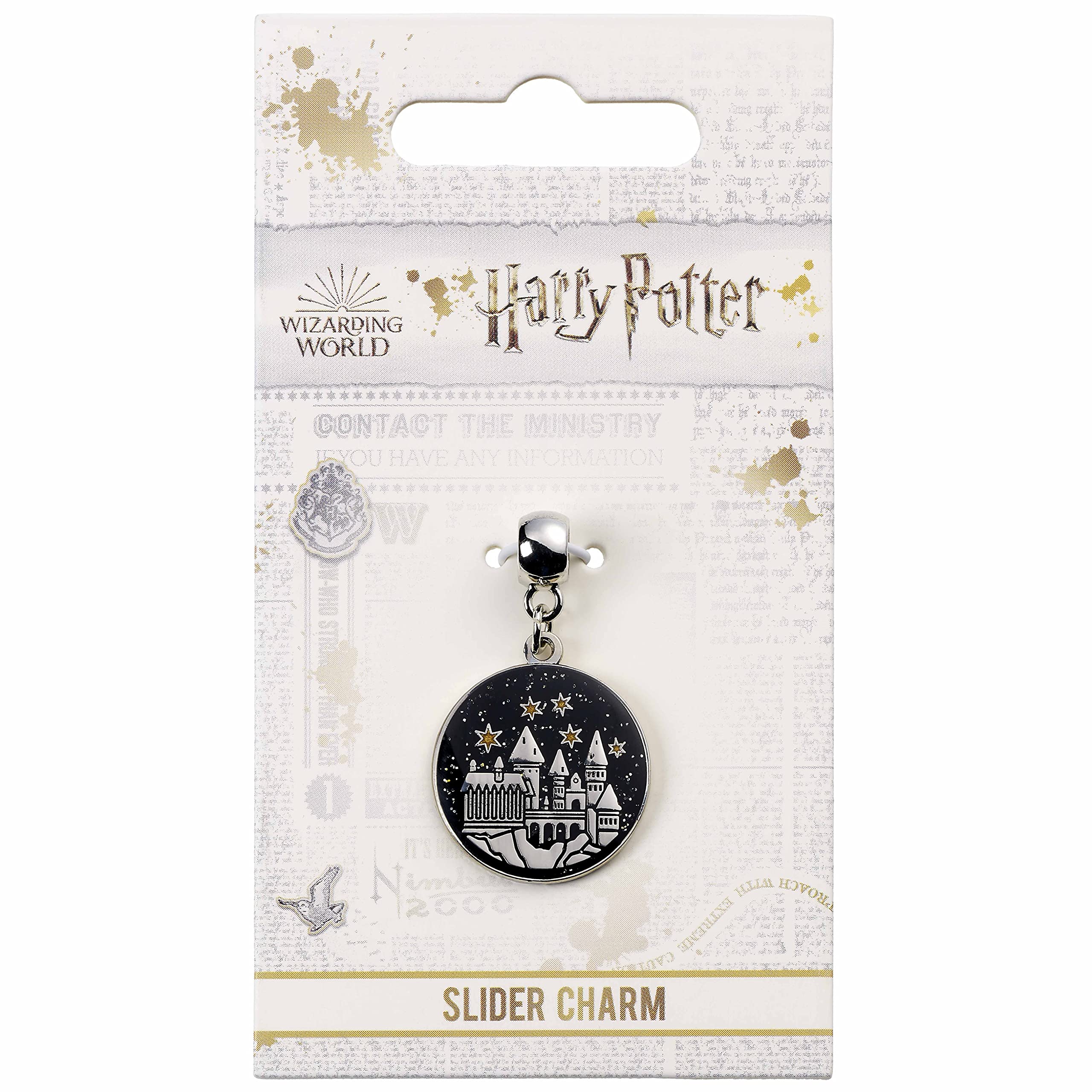 HARRY POTTER Charm deslizante oficial del castillo de Hogwart de The Carat Shop, Medium, Chapado en plata, Diamantes de imitación