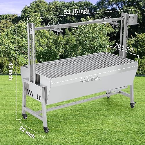 Miniatura 5 de Asador de acero inoxidable de 54 pulgadas  Asador eléctrico resistente de 200 libras de capacidad con motor de 50 W, con parabrisas eléctrico de