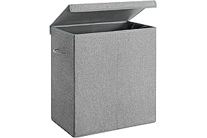 SONGMICS Sturdy Double Laundry Hamper with Lid and Fabric Bag