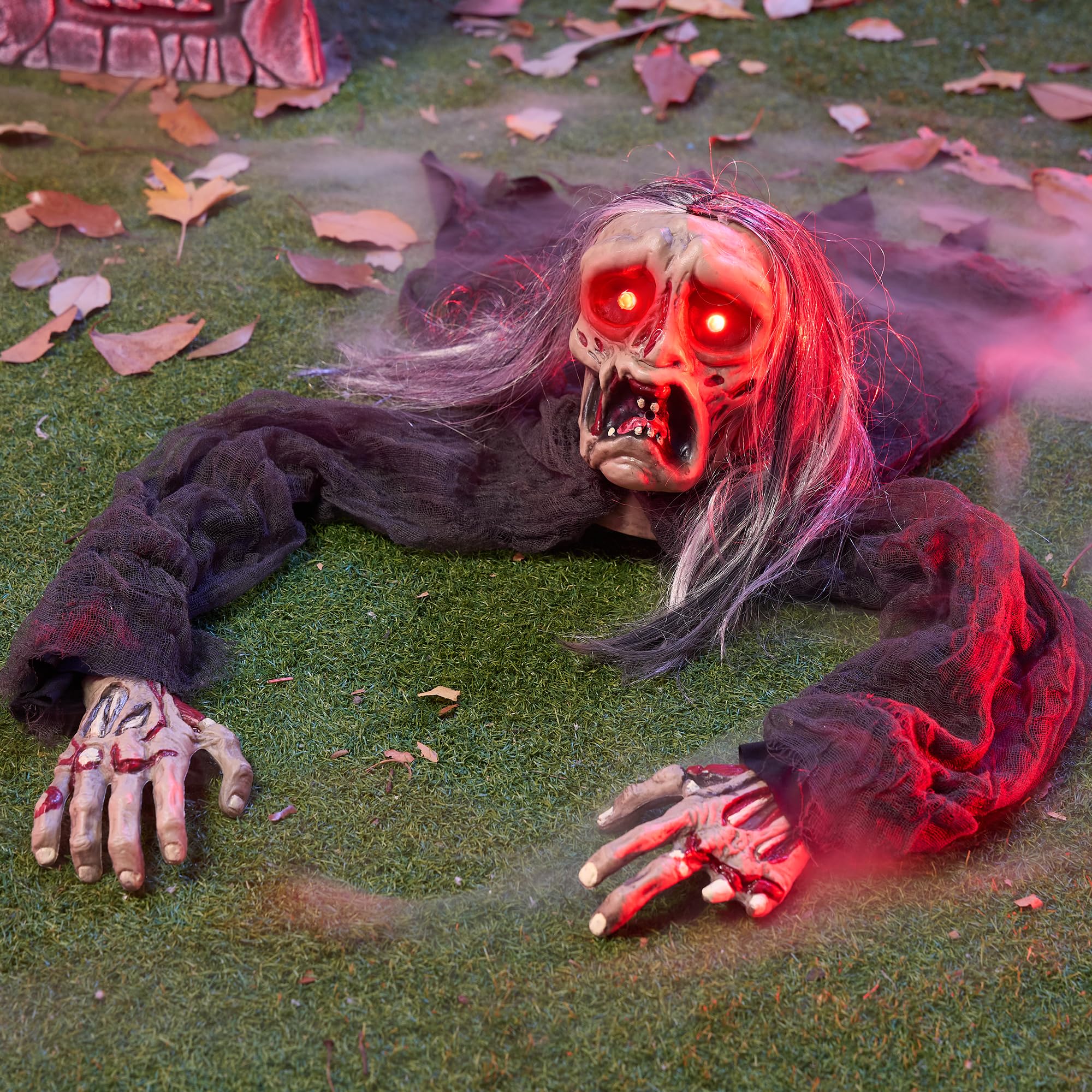 JOYIN Halloween Zombie Groundbreaker z oświetlonymi oczami i strasznym dźwiękiem na Halloween na zewnątrz podwórko trawnik dekoracja
