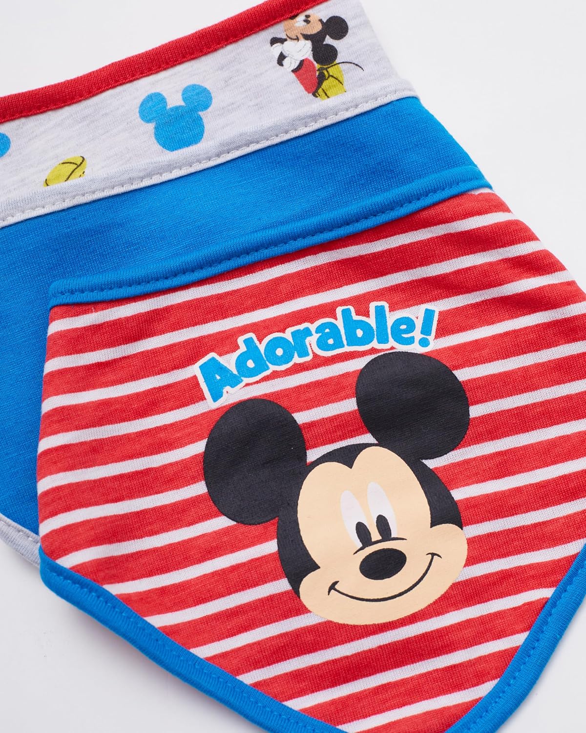 Disney Mickey Mouse Baby Bandana Bib 3 Pack, Mickey Mouse Baby Bibs (Blue/Red/Grey, 0-12M)