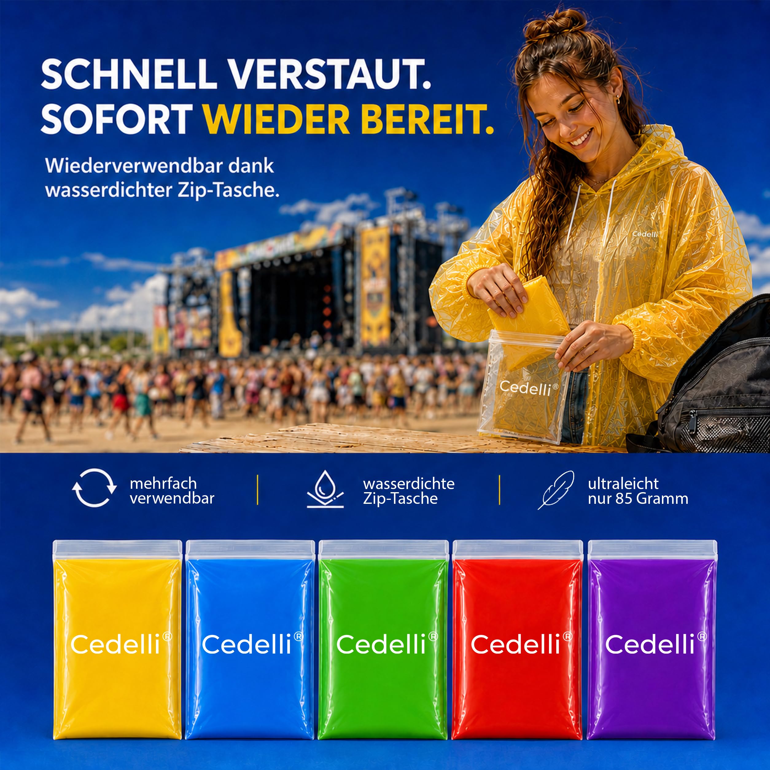 5 Einweg Regenponchos | Festivals, Karneval, Outdoor - extra robust!