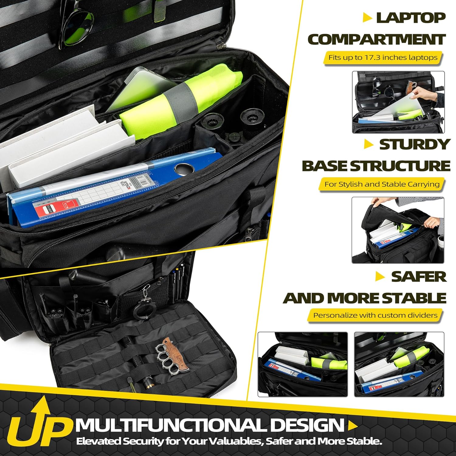 Patrol Bag, Patrol Bag Law Enforcement, Car Front Seat Organizer with 15.6” Tablet and Laptop Storage for Law Enforcement, Police Patrol, MOLLE Compatible