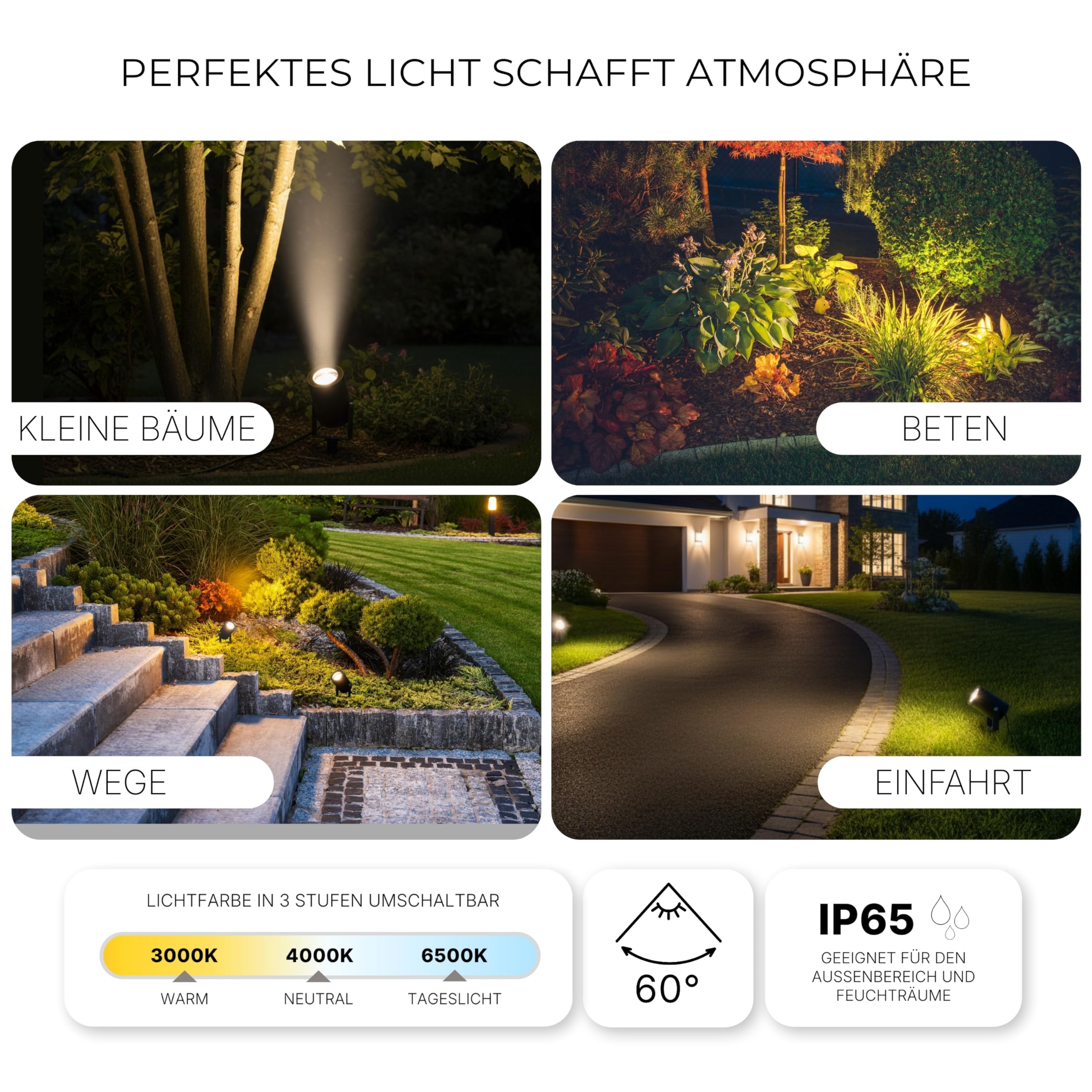 LED Gartenstrahler 2er Set 230V IP65 CCT 3000K-6500K 7W 595lm Schwarz