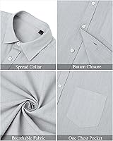 Vista 40 de J.VER Camisas de manga corta de lino y algodón para hombre, estilo informal, ligeras, con botones, para vacaciones, playa y verano, con bolsillo