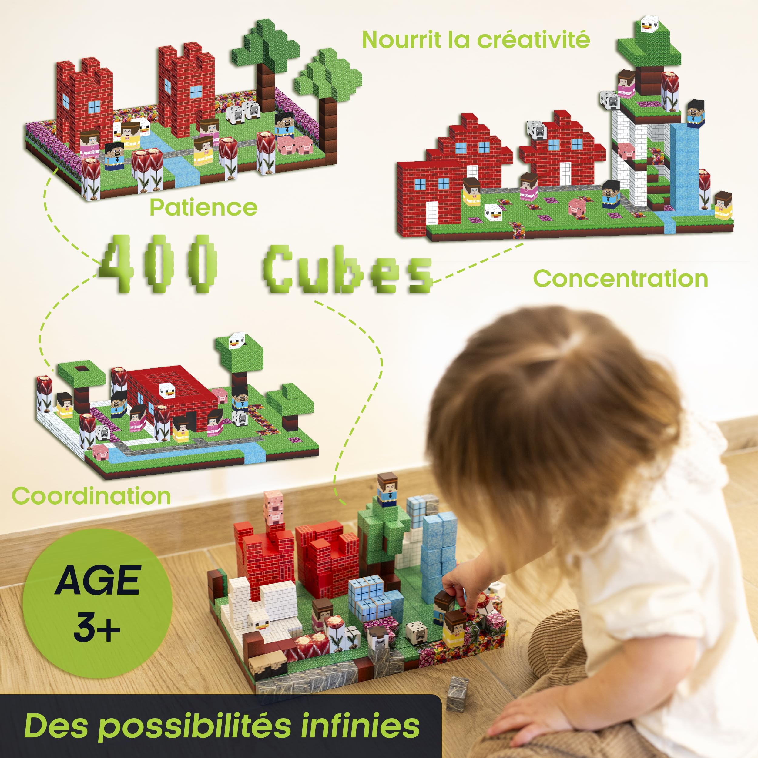 400 Cubes Magnétiques Bloc Jeu Construction Enfant Magnetic Blocks