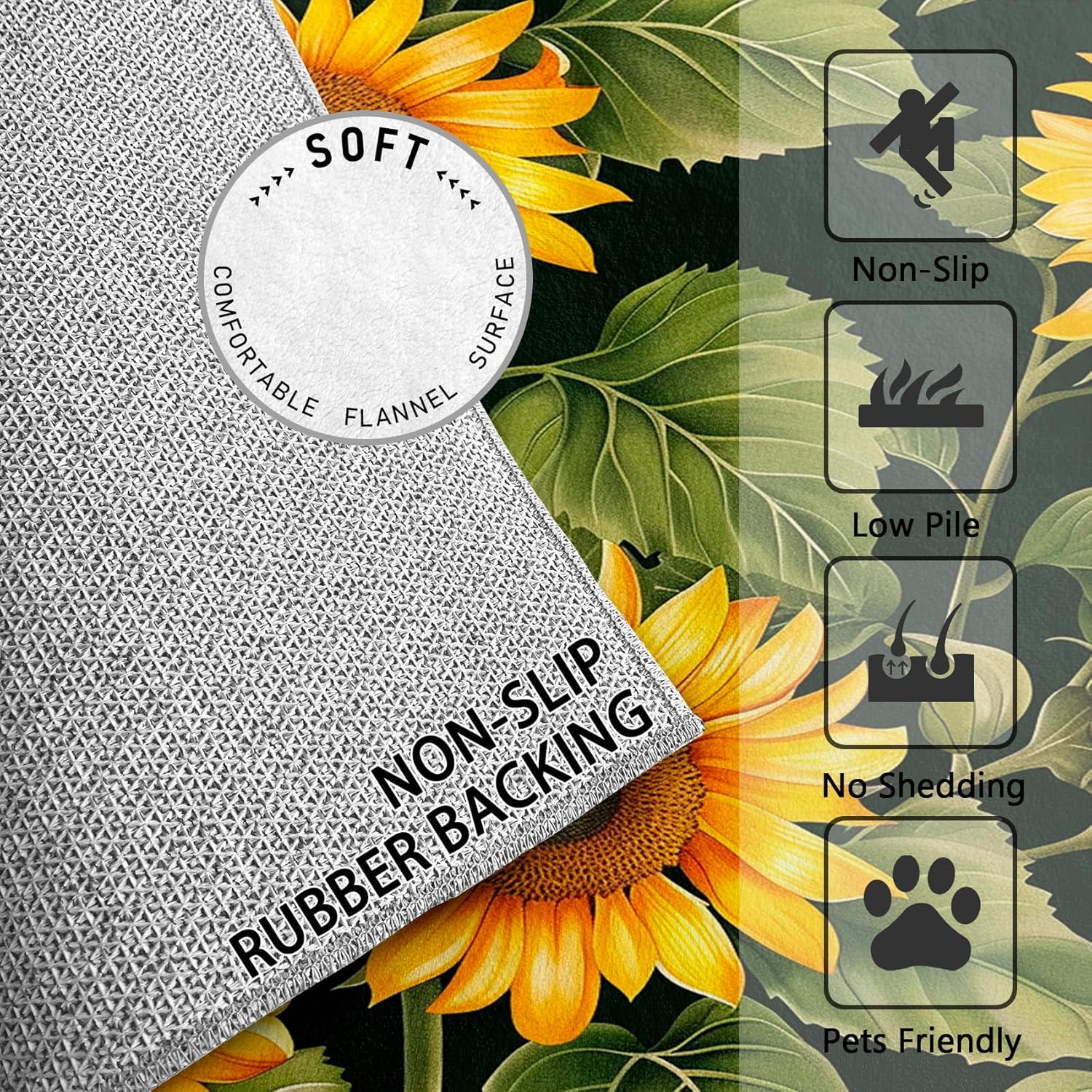 Sunflower Rugs for Living Room - Sunflower Rug, 2x3 ft Washable Non-Slip Stain Resistant Yellow Floral Area Rug, Yellow Flower Carpet for Entryway, KitchenSunflower Home Decor & Gifts
