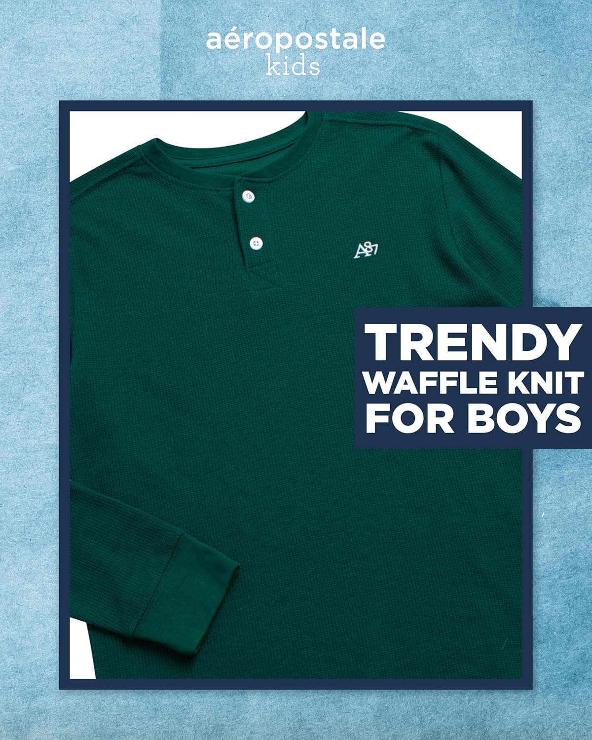 AEROPOSTALE Boys Long Sleeve Thermal Henley Shirt - Soft Fleece Waffle Knit Thermal Shirt - Cozy Boy Shirts for Layering 8-16 - Image 2