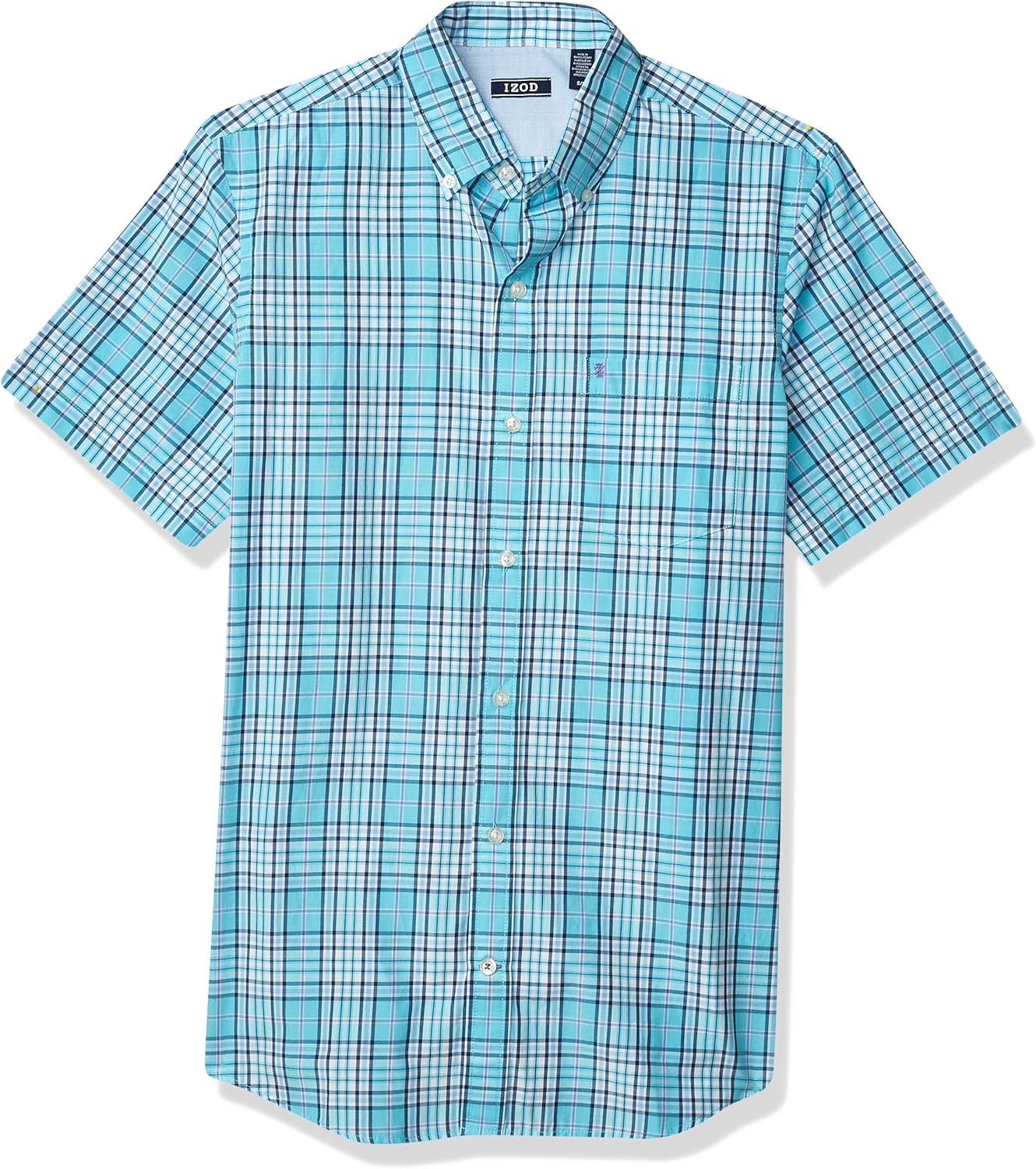 IZOD Men's Breeze Short Sleeve Button Down Plaid Shirt Medium True Bachelor Button