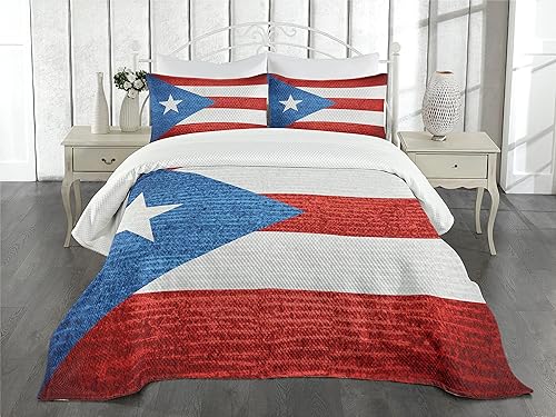Miniatura 2 de Lunarable Colcha de Puerto Rico con diseño de filas estilo grunge con bandera patriota, juego de colcha acolchada decorativa de 3 piezas con 2