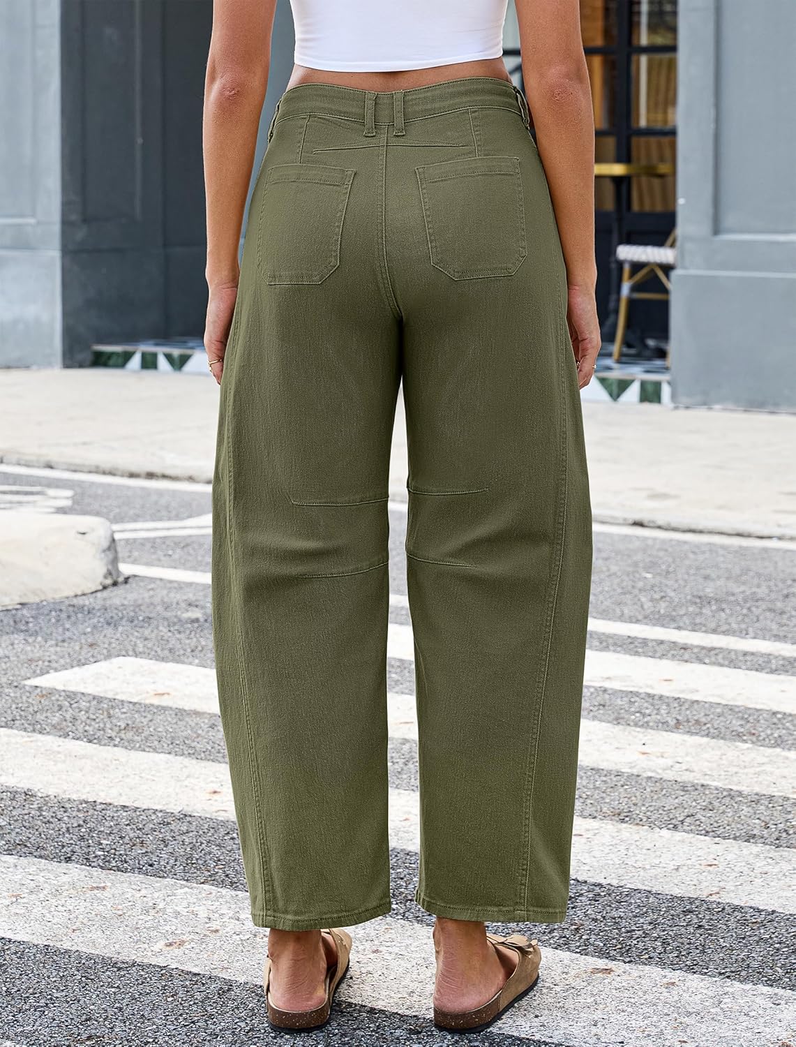 Eddoyee Wide Leg Barrel Pants Women - Stretchy High Waist Baggy Pants Y2k Boyfriend Ankle Trousers with Pockets - Image 2