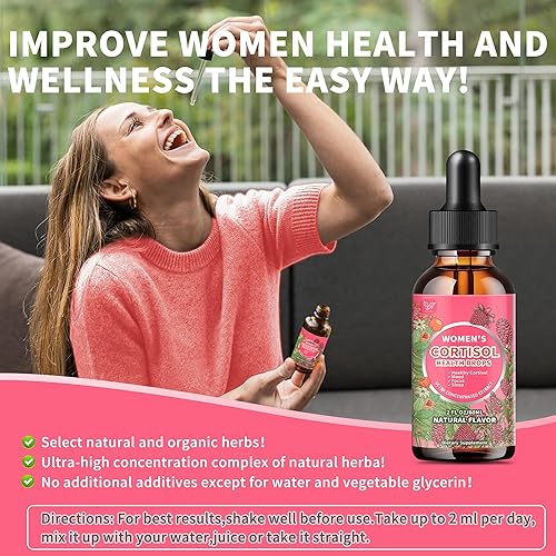Miniatura 7 de Suplementos de cortisol para mujeres, gotas líquidas, administrador de cortisol con Ashwagandha, L-teanina, fosfatidilserina, Rhodiola Rosea para