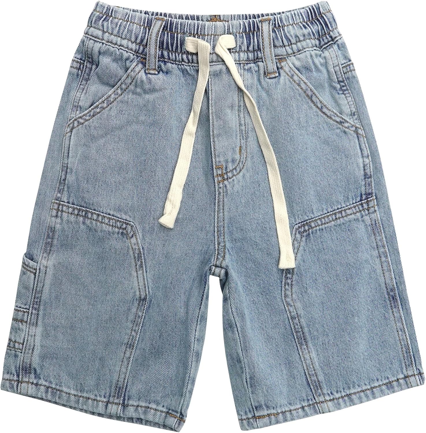 KIDSCOOL SPACE Children's Denim Shorts,Ribbed Elastic Waistband with Strings Summer Jeans Half Pants