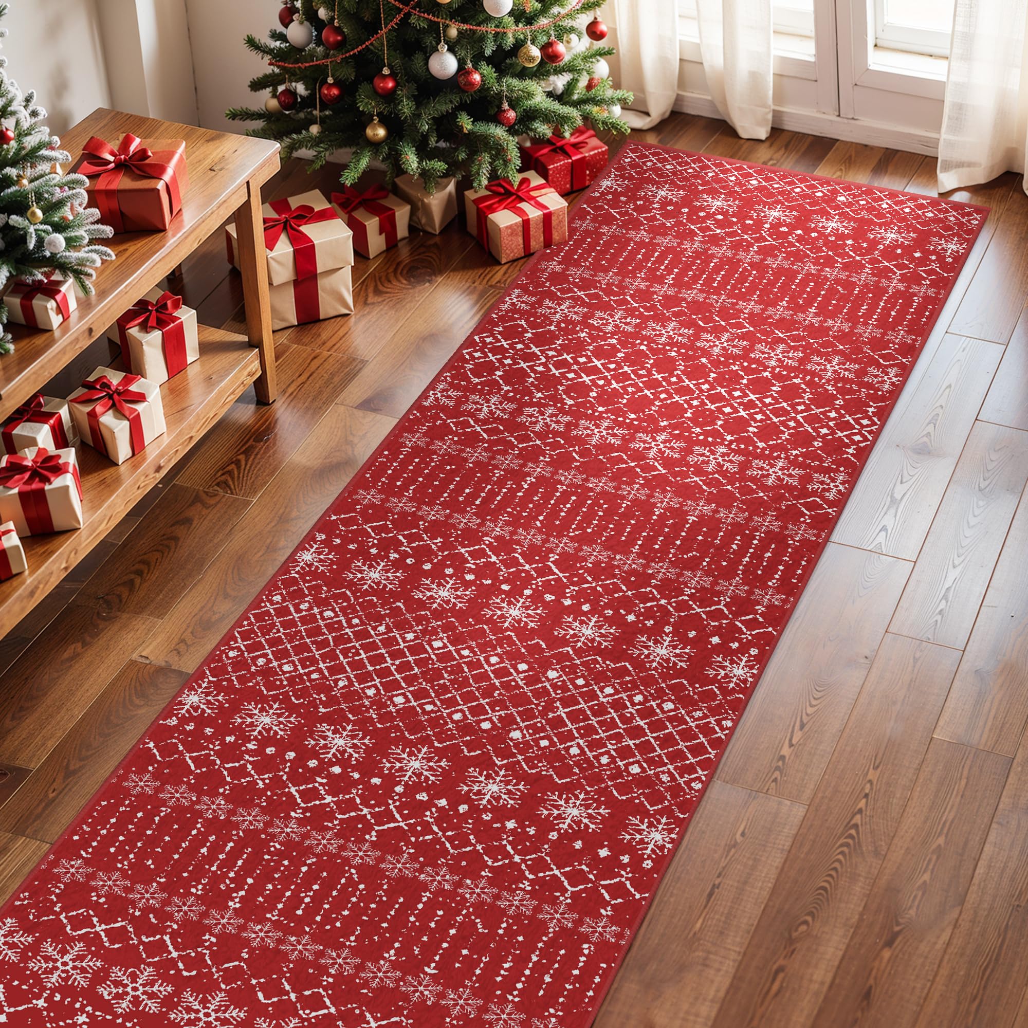 Amazon.com: Christmas Runner Rug 2x8 Rug for Hallway Red Snowflake ...