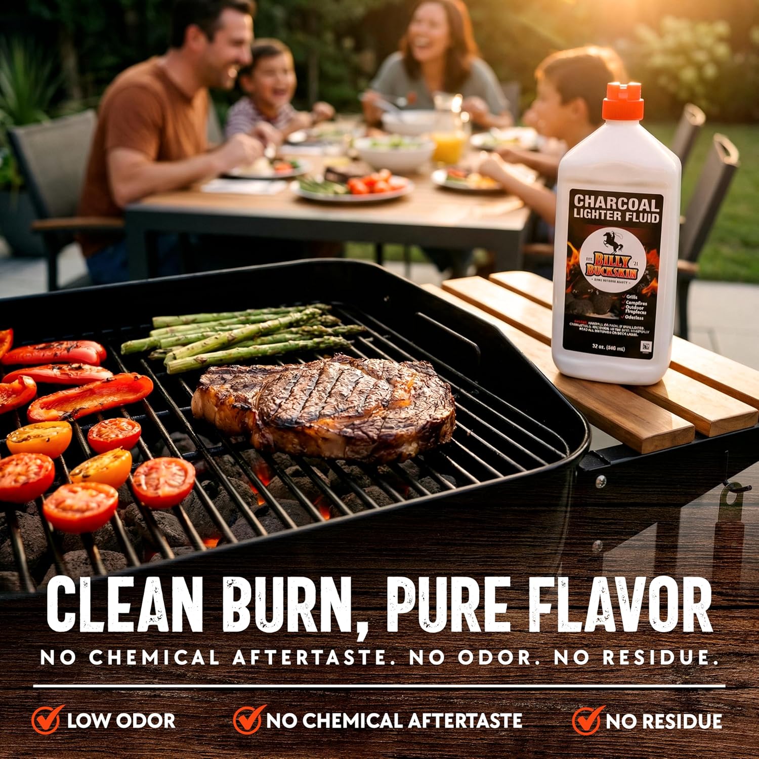 Charcoal Lighter Fluid (1 Quart) - 12 Pack Clean Burning, Low Odor & Fast Lighting Lighter Fuel - Perfect Fire Starter Fluid for Outdoor BBQ, Grilling, Camping, Charcoal & Wood Fires by Billy Buckskin