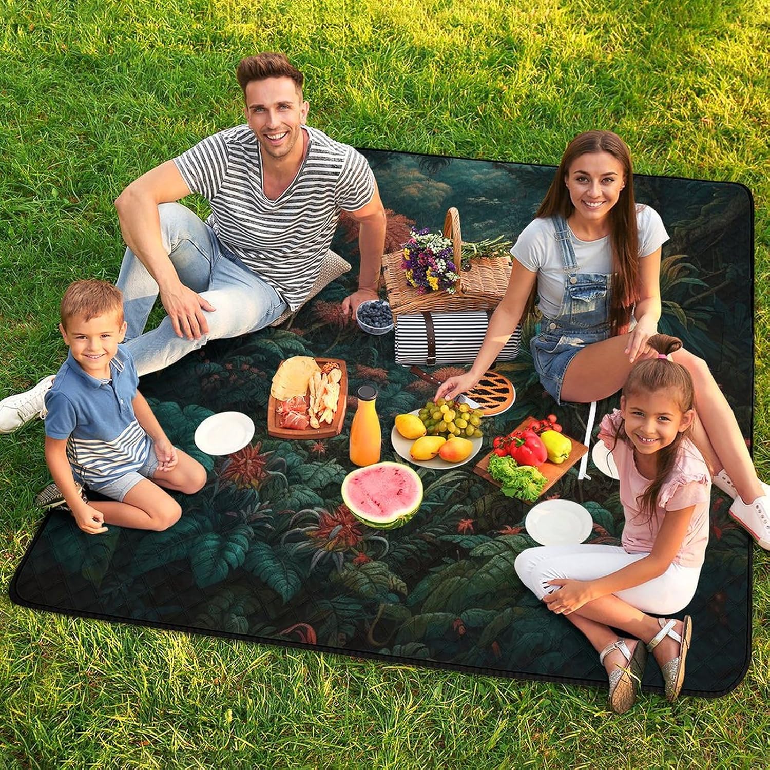Picnic Blankets,Realistic Botanical Style Printed Picnic Blankets Waterproof Foldable,Large Picnic Blanket,Handy Mat Tote with Zipper Pocket for Camping on Grass